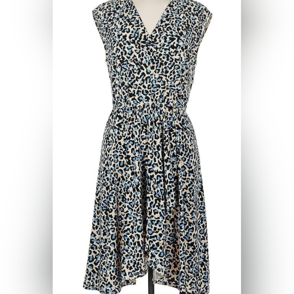BCBGMaxAzria Blue and Black Modern Leopard Print High-Low Wrap Dress Size L